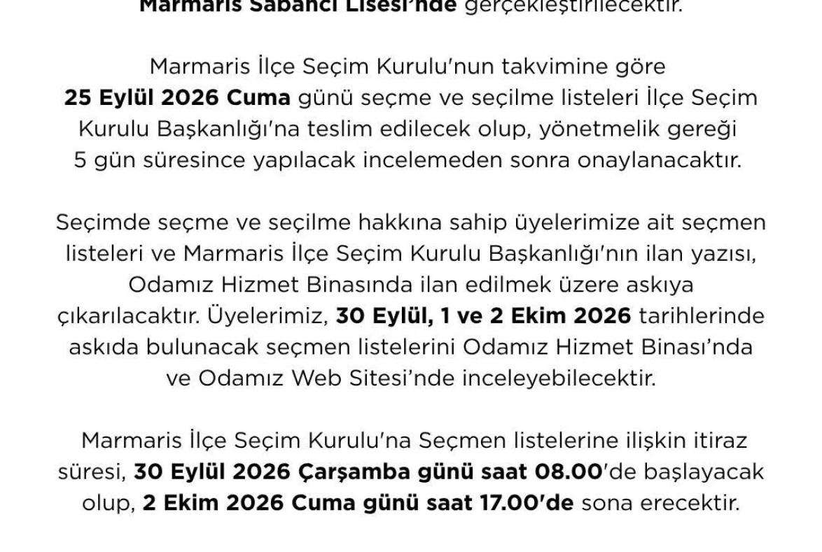 Marmaris Ticaret Odası’nda Seçim Heyecanı Başlıyor! Listeler Askıya Çıkıyor