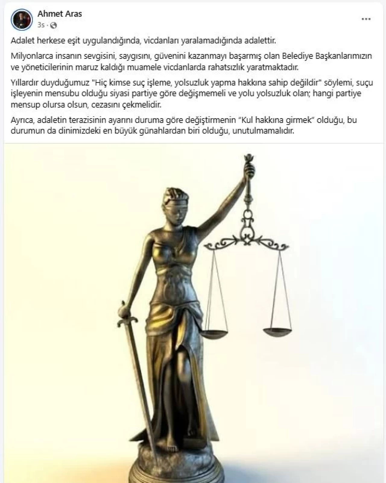 Başkan Aras’tan Adalet Vurgusu: “Terazi Herkese Eşit Tartmalı”