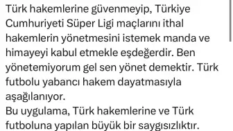 Başkan Ahmet Aras, Derbiye Yabancı Hakem Atamasını 'Manda ve Himayeye Benzetti