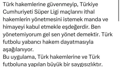 Başkan Ahmet Aras, Derbiye Yabancı Hakem Atamasını 'Manda ve Himayeye Benzetti