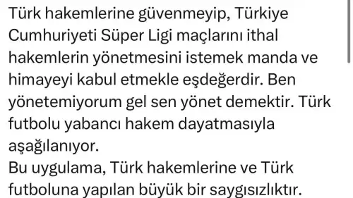 Başkan Ahmet Aras, Derbiye Yabancı Hakem Atamasını 'Manda ve Himayeye Benzetti