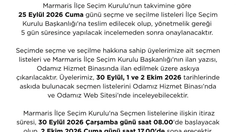Marmaris Ticaret Odası’nda Seçim Heyecanı Başlıyor! Listeler Askıya Çıkıyor