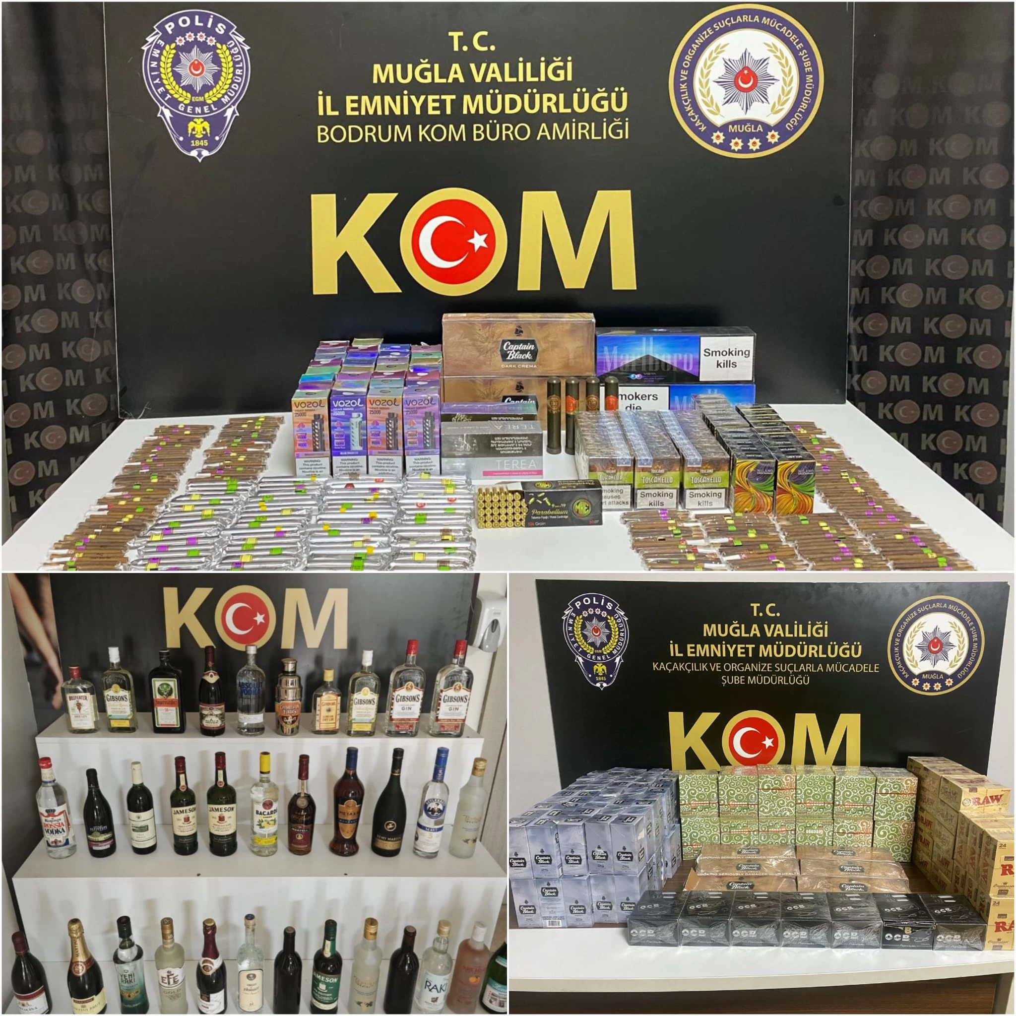 Muğla’da Eş Zamanlı Operasyon: Kaçak Puro, Sigara ve Alkol Ele Geçirildi
