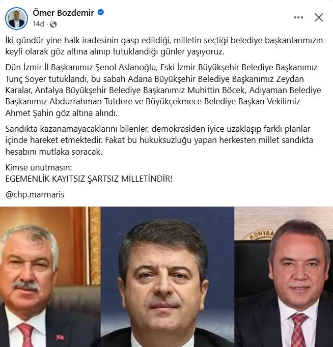CHP’li Bozdemir’den Gözaltı Tepkisi: Kimse Unutmasın, Egemenlik Kayıtsız Şartsız Milletindir!
