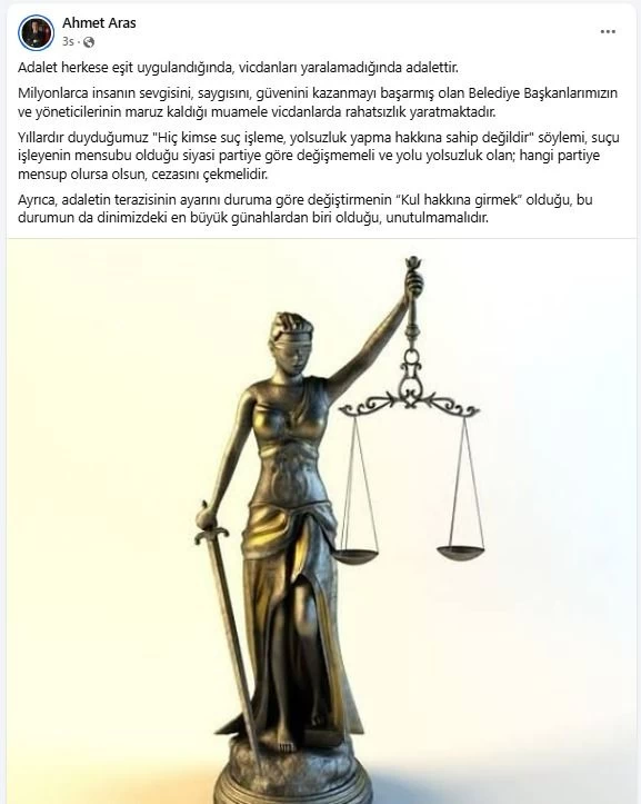 Başkan Aras’tan Adalet Vurgusu: “Terazi Herkese Eşit Tartmalı”