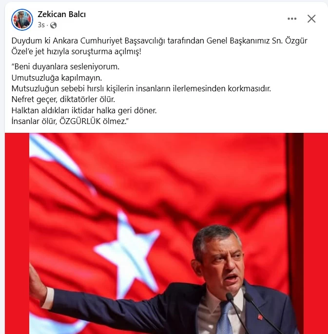 CHP İl Başkanı Balcı, Özgür Özel Açıklaması: İnsanlar Ölür, Özgürlük Ölmez
