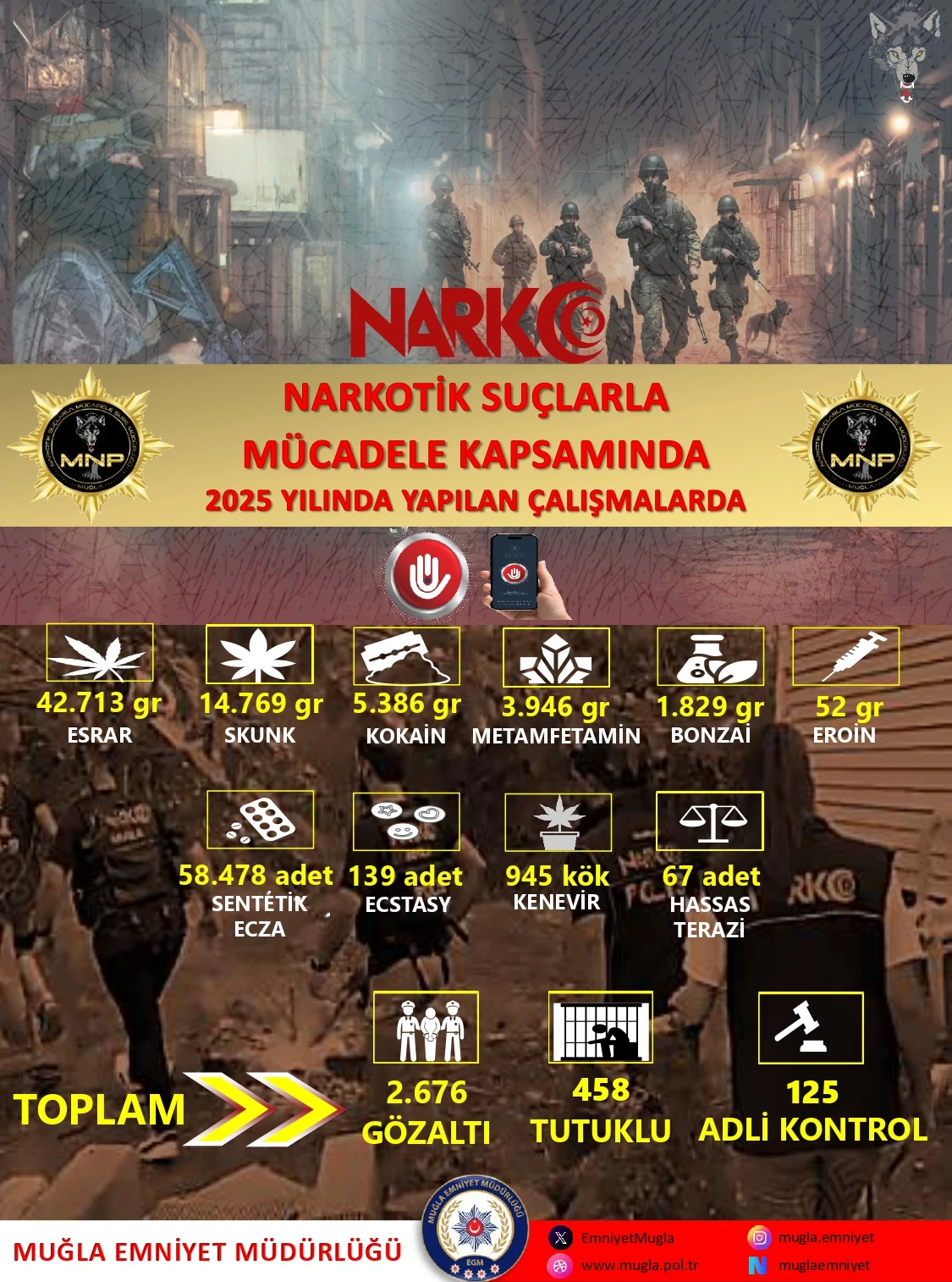 Muğla’da zehir tacirlerine geçit yok: 945 kök kenevir imha edildi